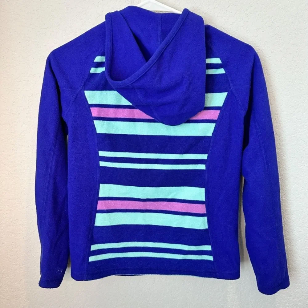 The North Face Girls Blue Purple Stripe Full Zip Fleece Hooded Jacket - Size M